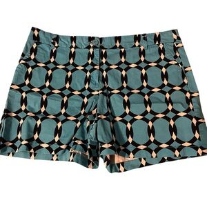 Crown & Ivy Turquoise Geometric Chino Shorts Size 16 Preppy Stretch Coastal